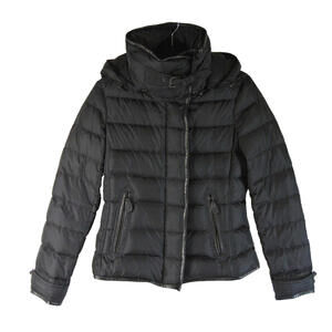 Burberry , hooded Real Leather trim Down Puffer Jacket in Black Size S #DC494